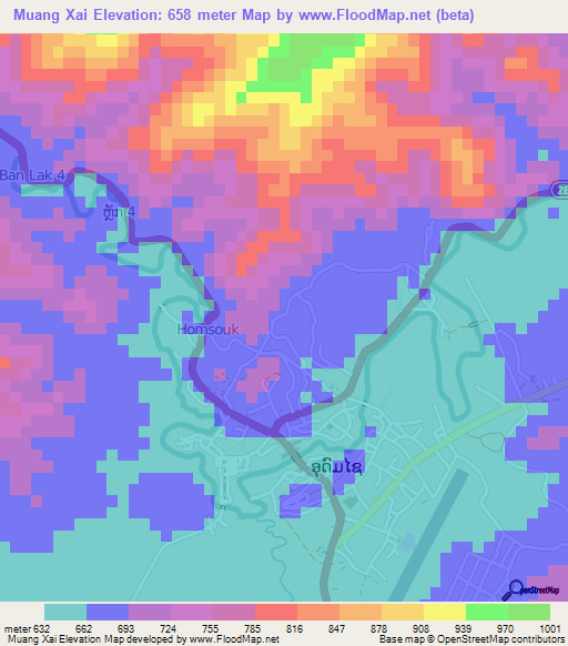 Muang Xai,Laos Elevation Map