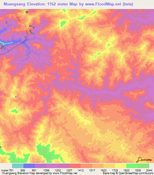 Muangsang,Laos Elevation Map