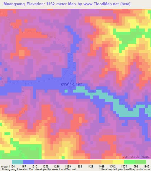 Muangsang,Laos Elevation Map