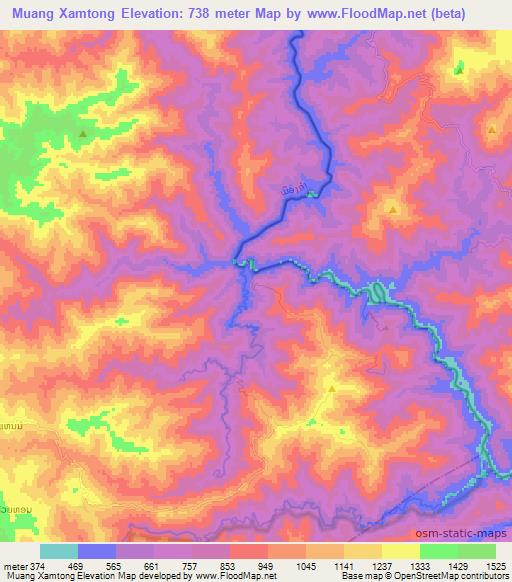 Muang Xamtong,Laos Elevation Map