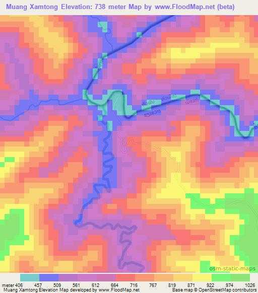 Muang Xamtong,Laos Elevation Map