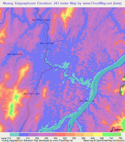 Muang Xaignaphoum,Laos Elevation Map