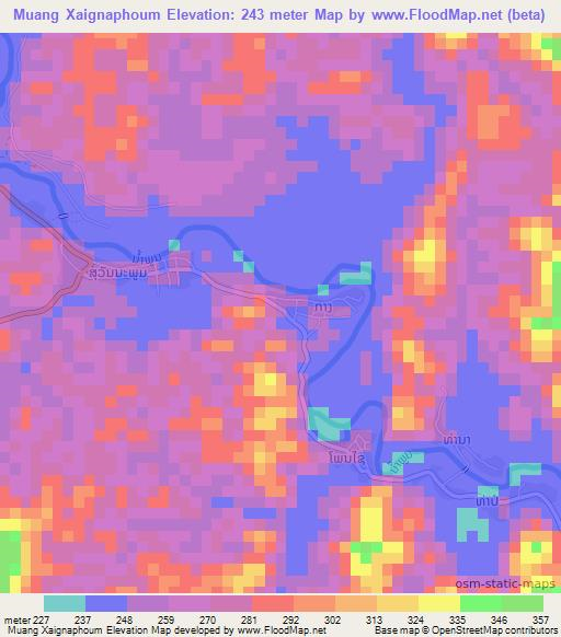 Muang Xaignaphoum,Laos Elevation Map