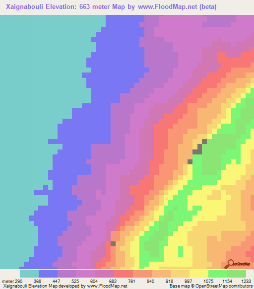 Xaignabouli,Laos Elevation Map