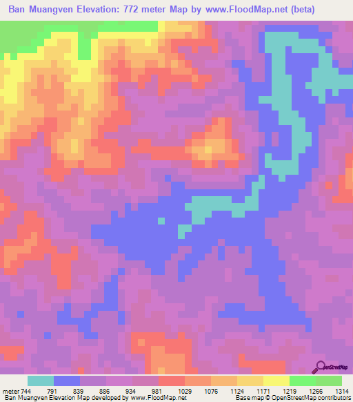 Ban Muangven,Laos Elevation Map