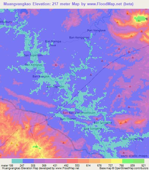 Muangvangkao,Laos Elevation Map