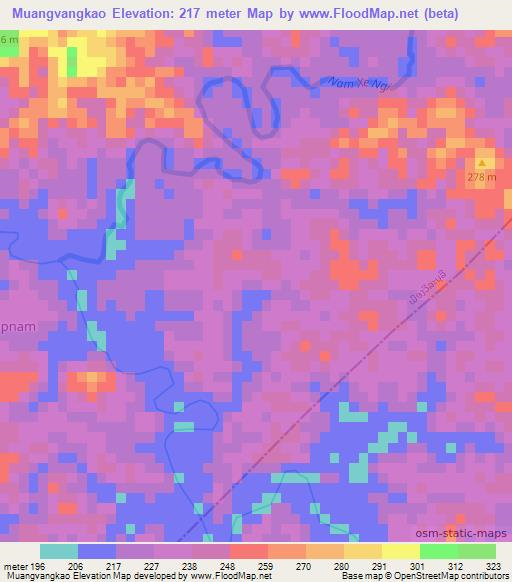 Muangvangkao,Laos Elevation Map