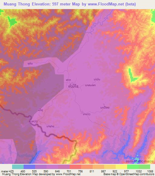 Muang Thong,Laos Elevation Map