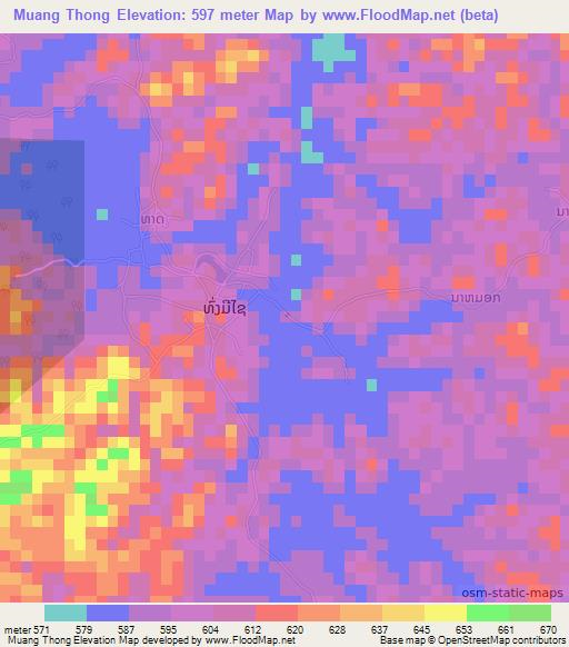 Muang Thong,Laos Elevation Map