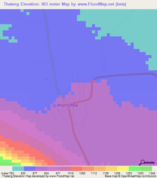 Thateng,Laos Elevation Map