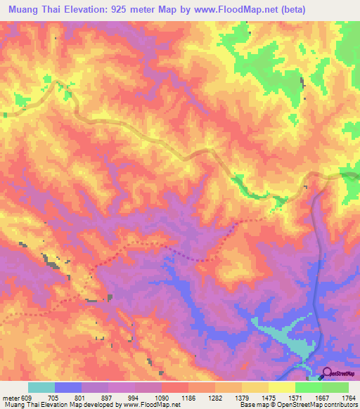 Muang Thai,Laos Elevation Map