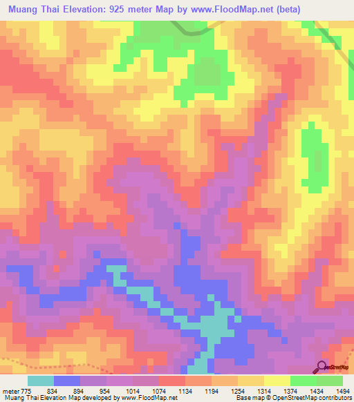 Muang Thai,Laos Elevation Map