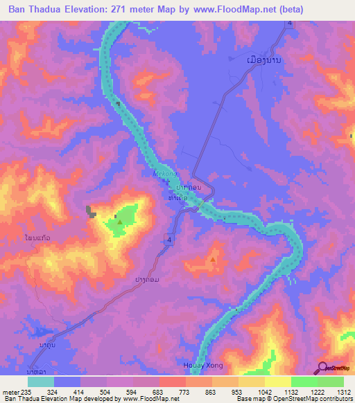 Ban Thadua,Laos Elevation Map