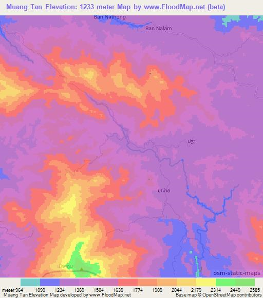 Muang Tan,Laos Elevation Map