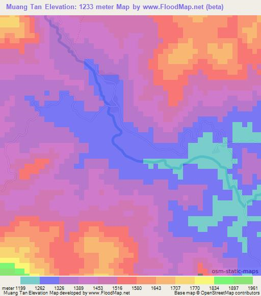 Muang Tan,Laos Elevation Map