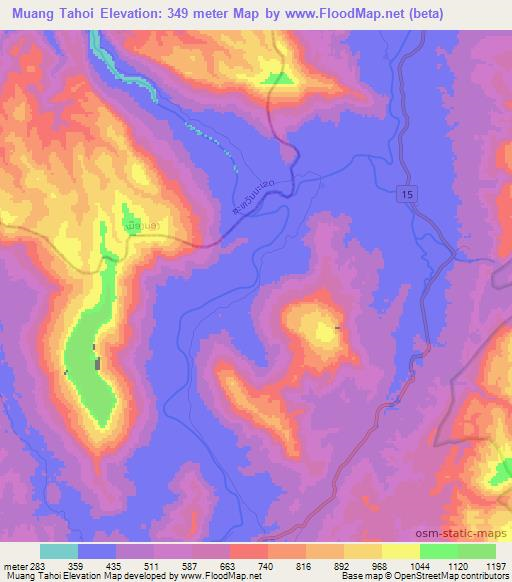 Muang Tahoi,Laos Elevation Map