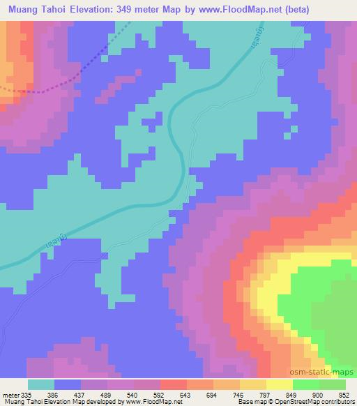 Muang Tahoi,Laos Elevation Map