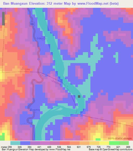 Ban Muangxun,Laos Elevation Map