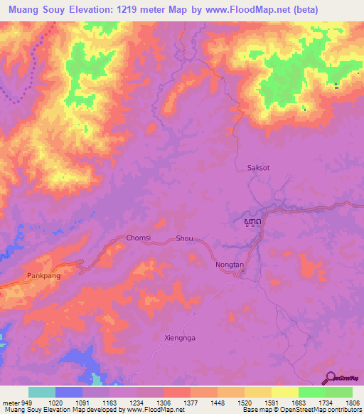 Muang Souy,Laos Elevation Map