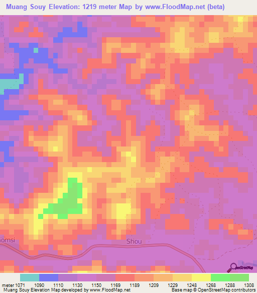 Muang Souy,Laos Elevation Map