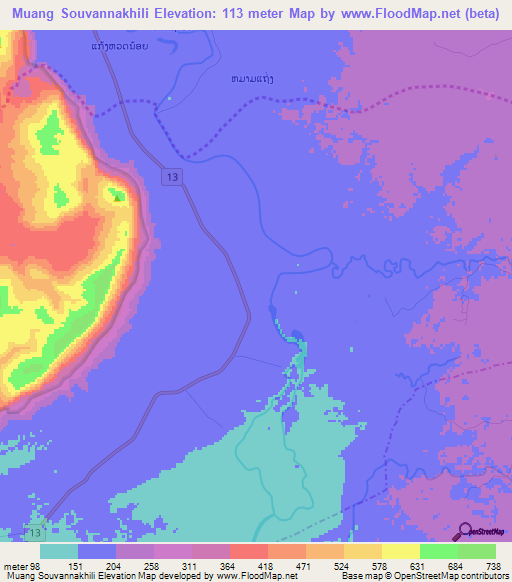 Muang Souvannakhili,Laos Elevation Map