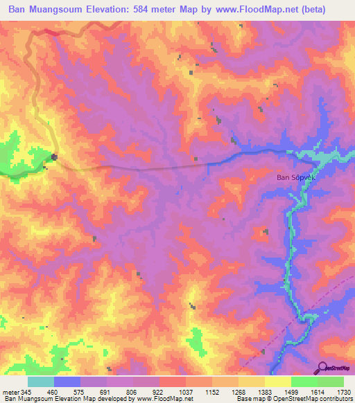 Ban Muangsoum,Laos Elevation Map