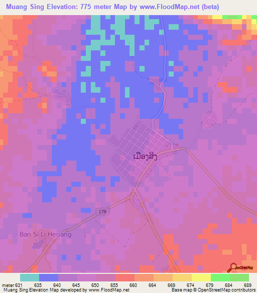 Muang Sing,Laos Elevation Map