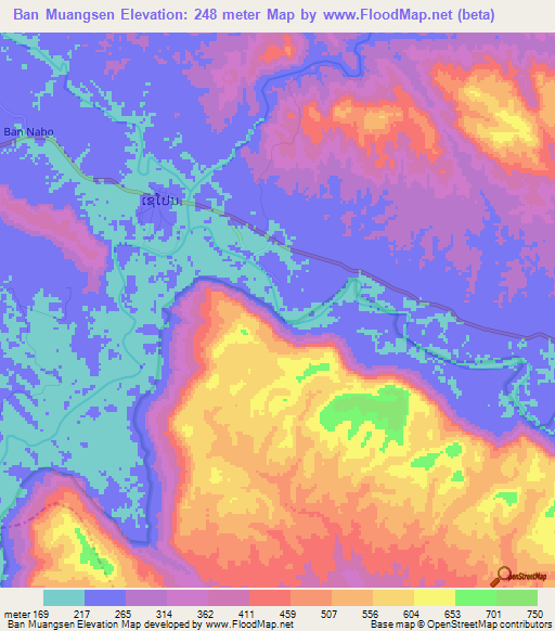 Ban Muangsen,Laos Elevation Map