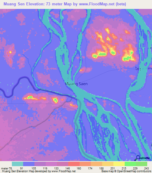 Muang Sen,Laos Elevation Map