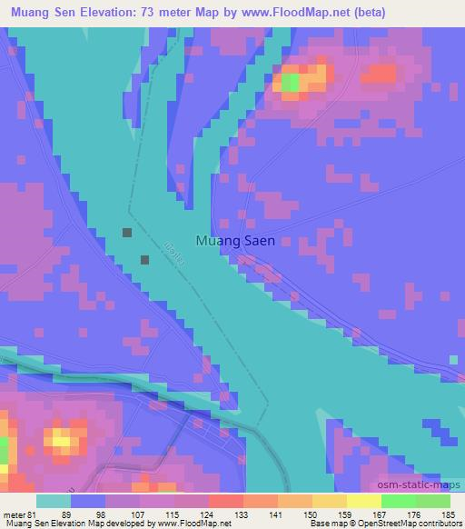 Muang Sen,Laos Elevation Map