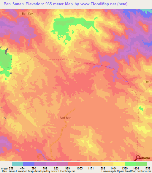 Ban Sanen,Laos Elevation Map