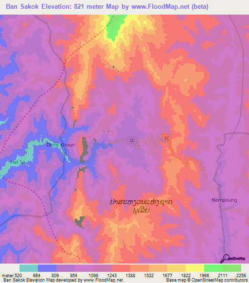 Ban Sakok,Laos Elevation Map