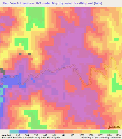 Ban Sakok,Laos Elevation Map