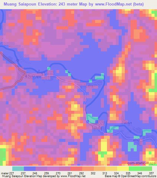 Muang Saiapoun,Laos Elevation Map