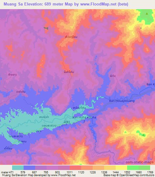 Muang Sa,Laos Elevation Map