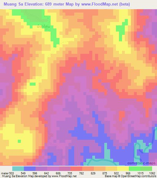 Muang Sa,Laos Elevation Map