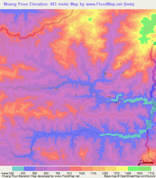 Muang Poun,Laos Elevation Map