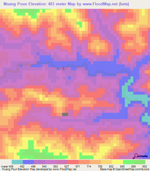 Muang Poun,Laos Elevation Map