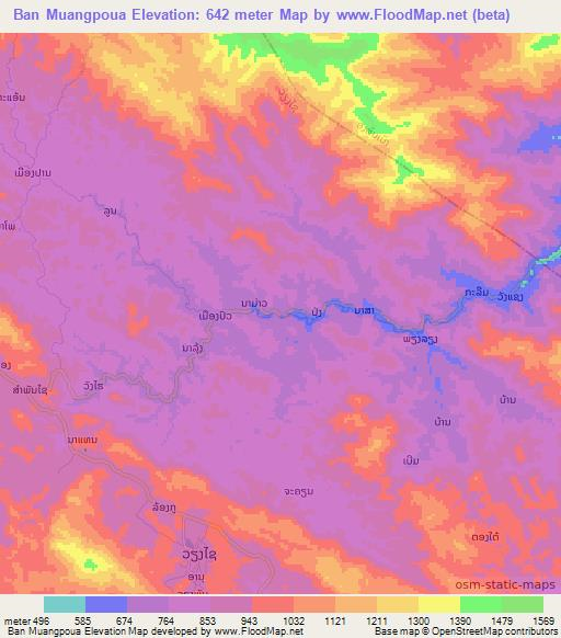 Ban Muangpoua,Laos Elevation Map