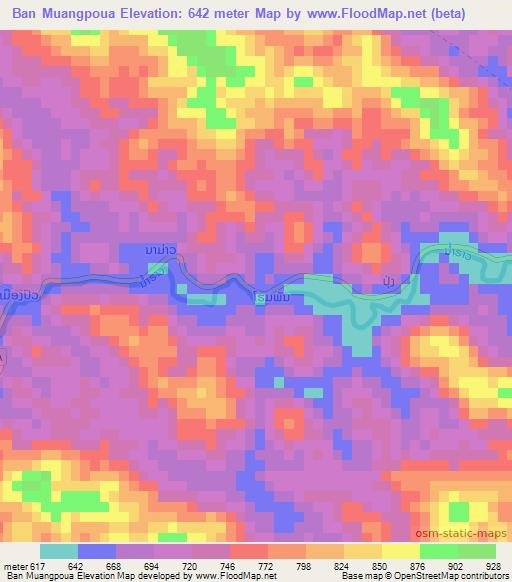 Ban Muangpoua,Laos Elevation Map