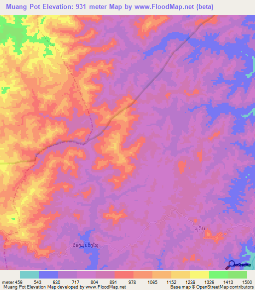 Muang Pot,Laos Elevation Map