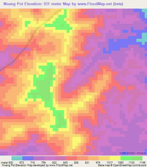 Muang Pot,Laos Elevation Map