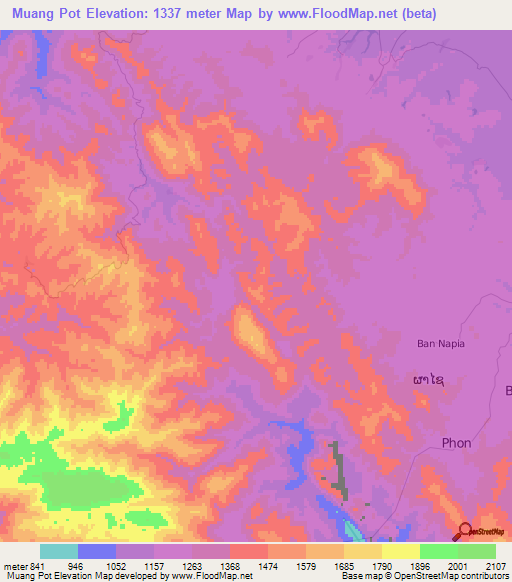 Muang Pot,Laos Elevation Map