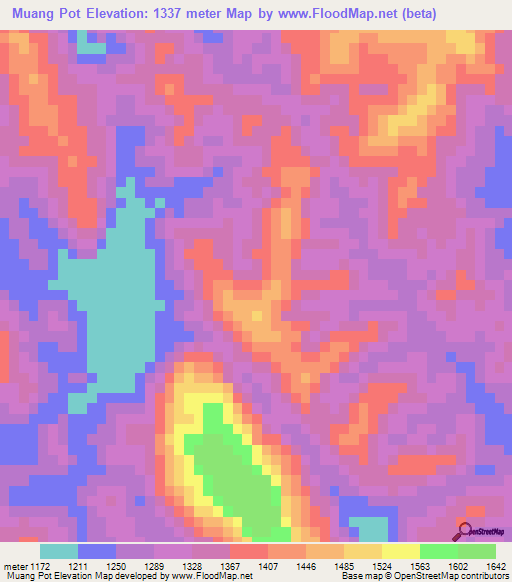 Muang Pot,Laos Elevation Map