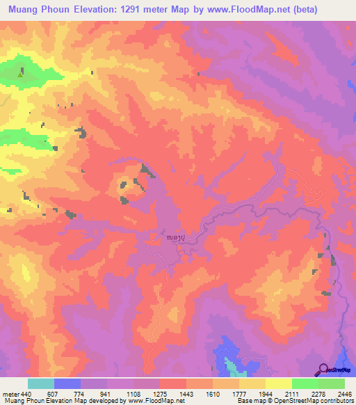 Muang Phoun,Laos Elevation Map