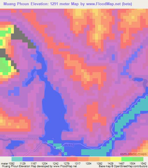 Muang Phoun,Laos Elevation Map