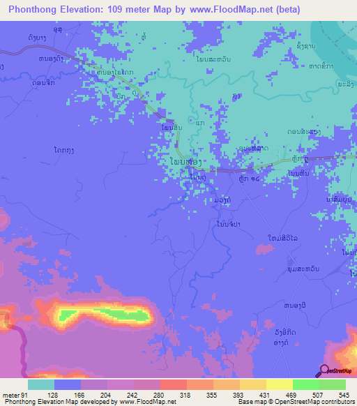 Phonthong,Laos Elevation Map