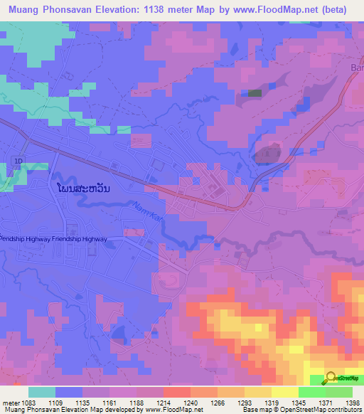 Muang Phonsavan,Laos Elevation Map