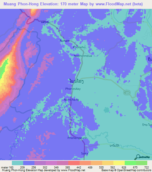 Muang Phon-Hong,Laos Elevation Map