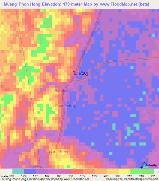 Muang Phon-Hong,Laos Elevation Map